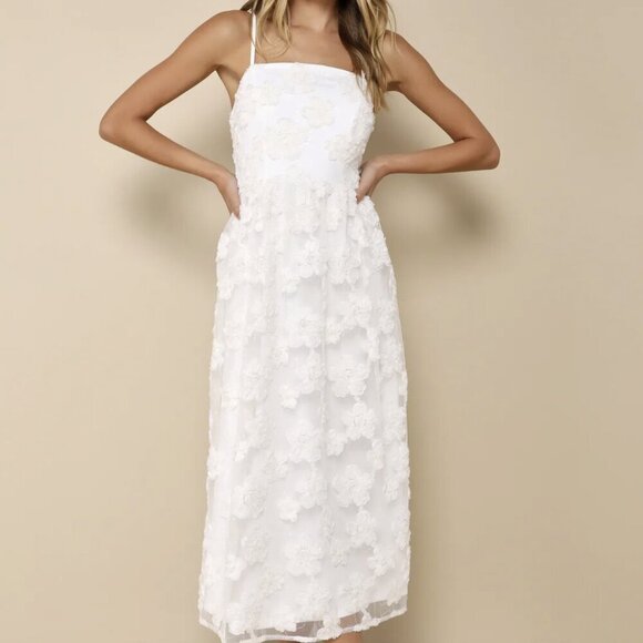 NWT Lulus Delightful Charisma White Embroidered Sequin Mesh Midi Dress​ - Picture 1 of 8